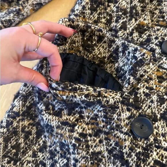 Zara Black and Brown Textured Coat - Picture 4 of 9